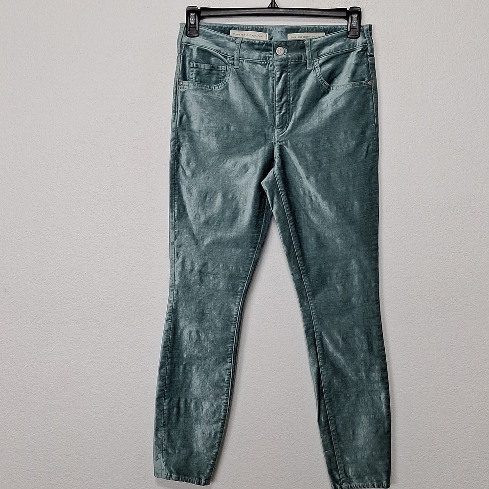 Pilcro and the Letterpress Green Crushed Velvet High-Rise Skinny Pants Size 29